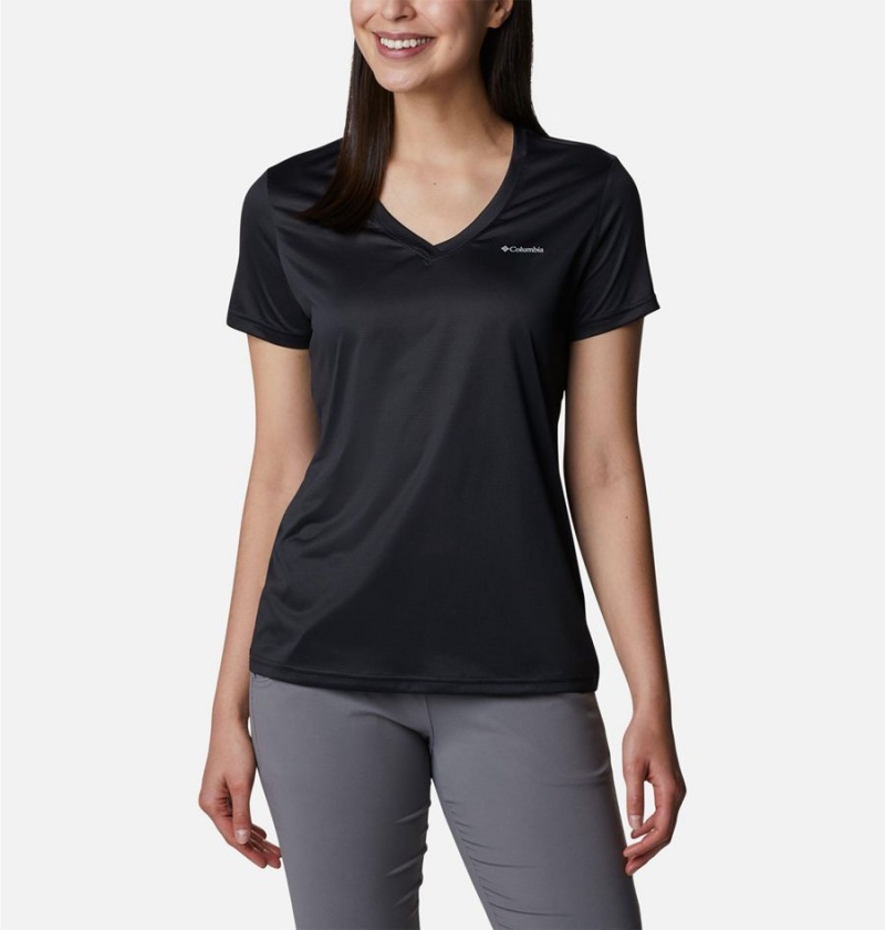 Columbia Hike Short Sleeve V-Neck Women\'s T-Shirt Black | XCHFUI-271