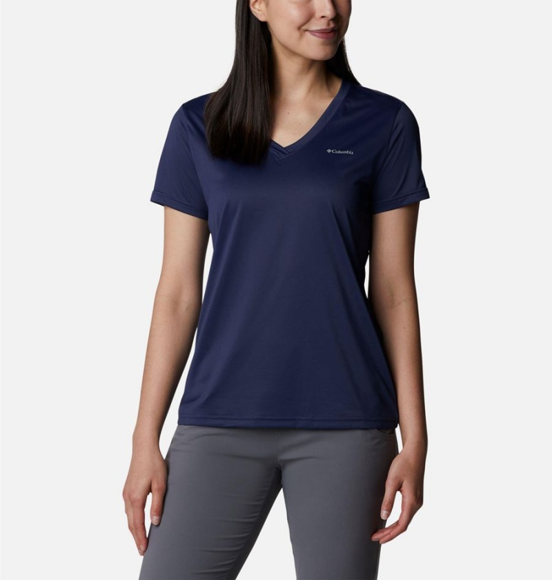 Columbia Hike Short Sleeve V-Neck Women\'s T-Shirt Navy | SGPJEN-720