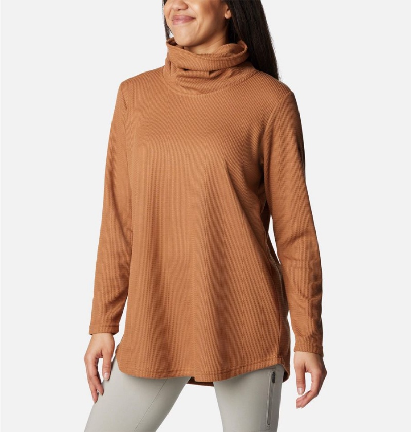 Columbia Holly Hideaway Waffle Cowl Neck Women's Pullover Brown | HURKVG-198