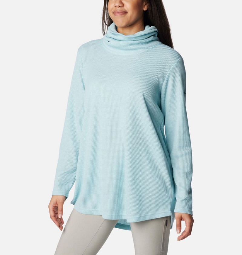 Columbia Holly Hideaway Waffle Cowl Neck Women's Pullover Turquoise | ZDQFMN-461