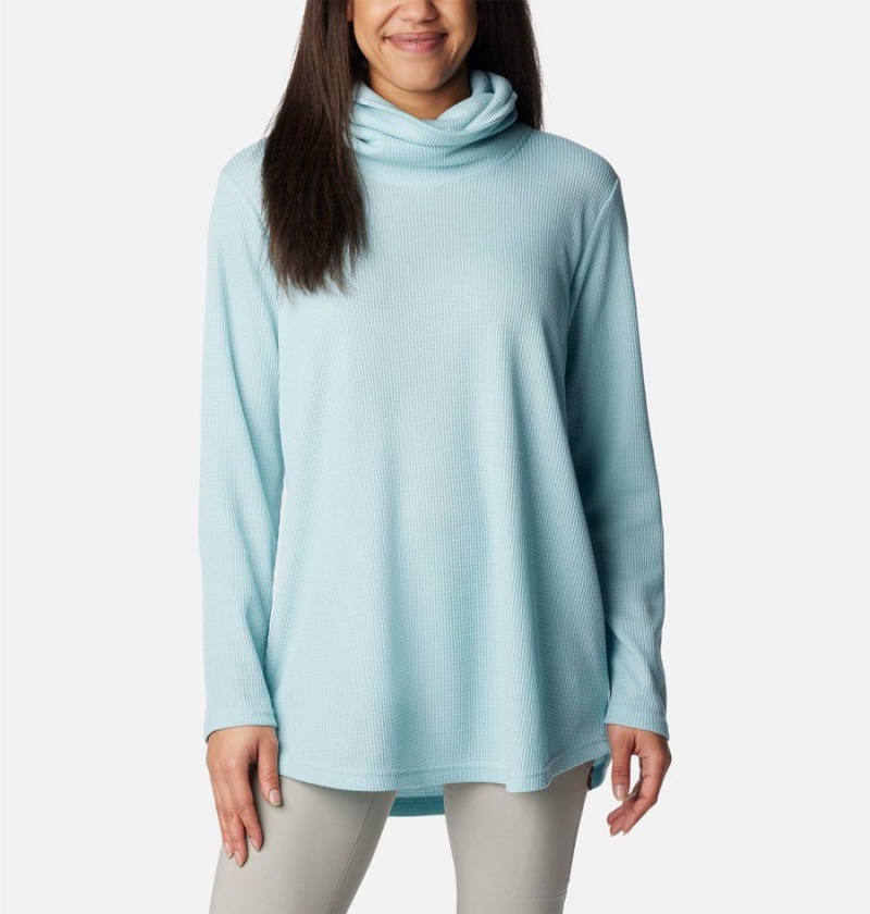 Columbia Holly Hideaway Waffle Cowl Neck Women\'s Pullover Turquoise | ZDQFMN-461