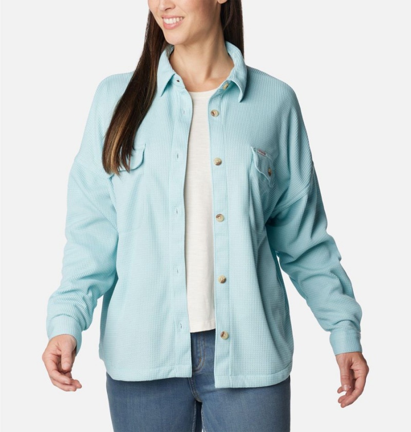 Columbia Holly Hideaway Waffle Jacket Women's Shirt Turquoise | IZVWNQ-148