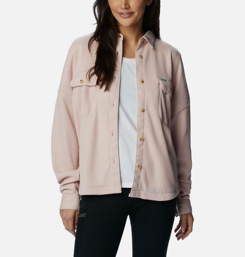 Columbia Holly Hideaway Waffle Jacket Women's Shirt Pink | NVCXZT-156