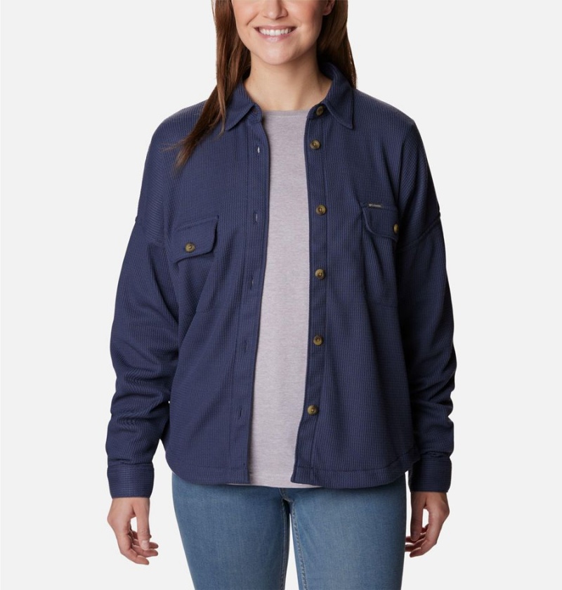 Columbia Holly Hideaway Waffle Jacket Women's Shirt Navy | LNPBDQ-320