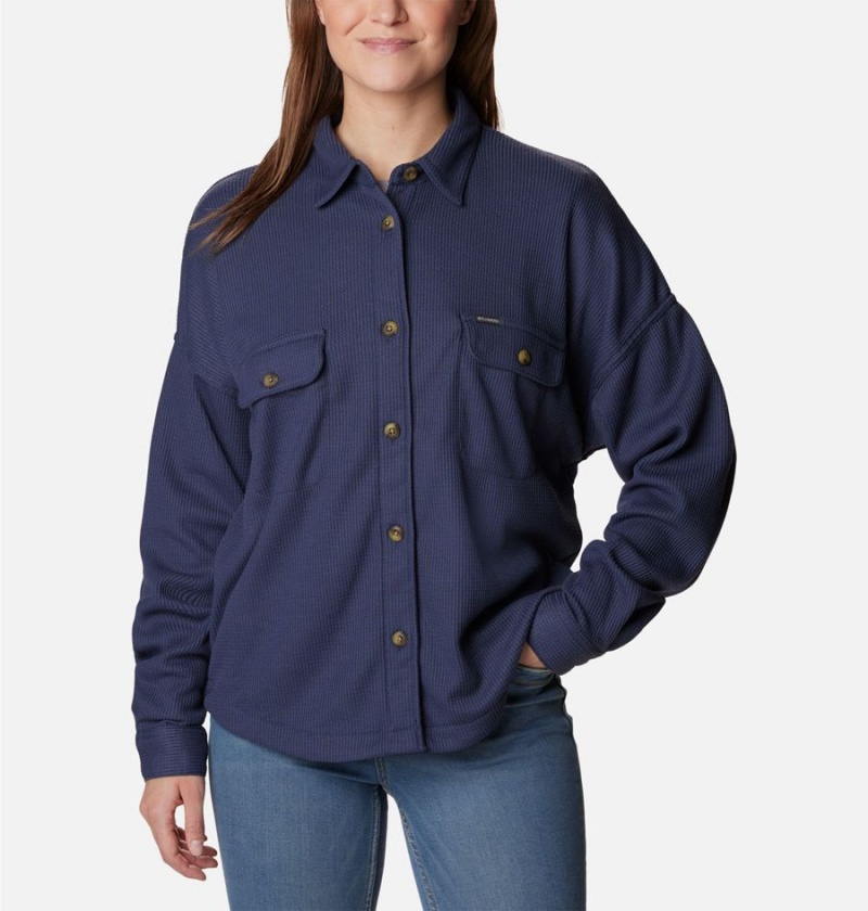 Columbia Holly Hideaway Waffle Jacket Women\'s Shirt Navy | LNPBDQ-320