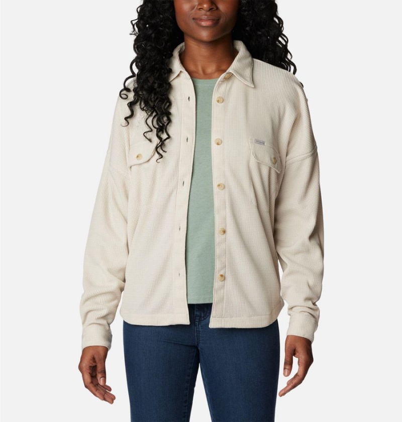 Columbia Holly Hideaway Waffle Jacket Women's Shirt White | TUXVHK-943