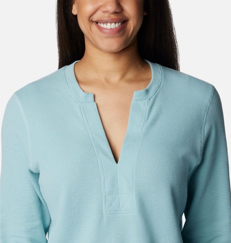 Columbia Holly Hideaway Waffle Long Sleeve Women's Pullover Turquoise | BTELPA-421