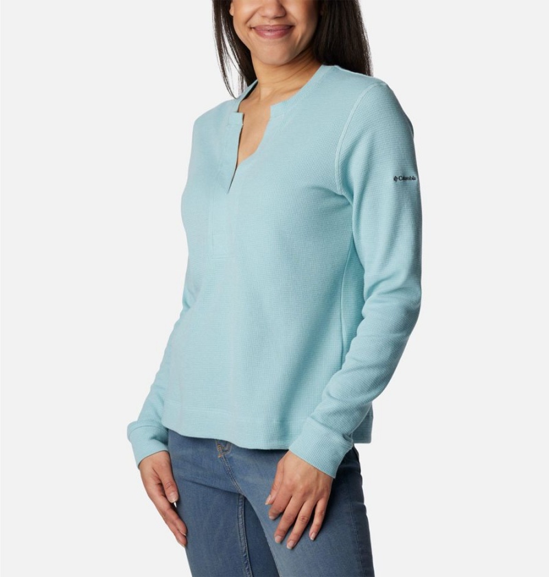 Columbia Holly Hideaway Waffle Long Sleeve Women's Pullover Turquoise | BTELPA-421