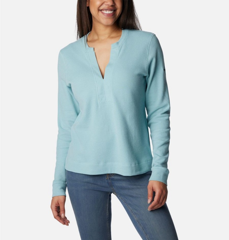 Columbia Holly Hideaway Waffle Long Sleeve Women\'s Pullover Turquoise | BTELPA-421