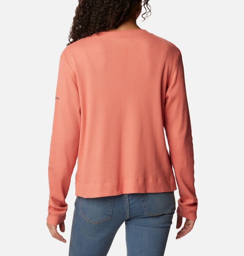 Columbia Holly Hideaway Waffle Long Sleeve Women's Pullover Coral | JHZDWS-584