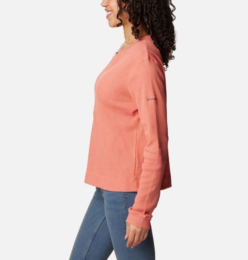 Columbia Holly Hideaway Waffle Long Sleeve Women's Pullover Coral | JHZDWS-584