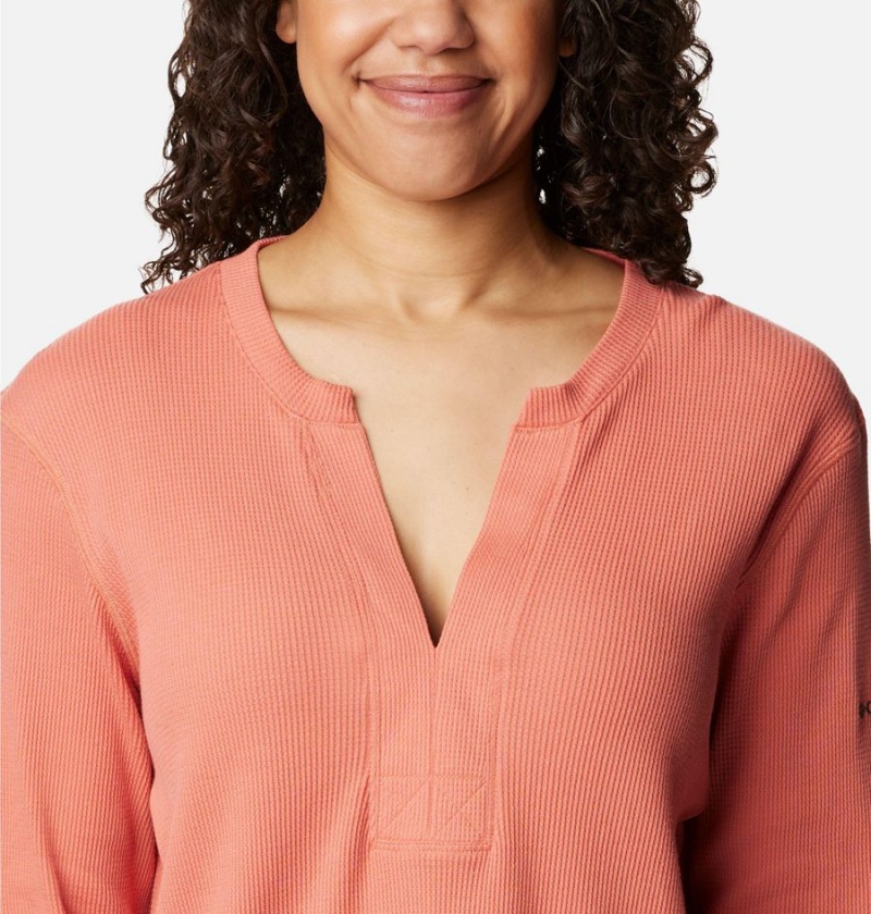 Columbia Holly Hideaway Waffle Long Sleeve Women's Pullover Coral | JHZDWS-584