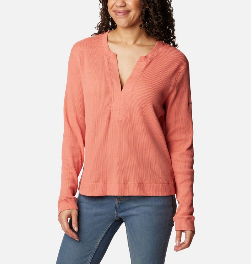 Columbia Holly Hideaway Waffle Long Sleeve Women's Pullover Coral | JHZDWS-584
