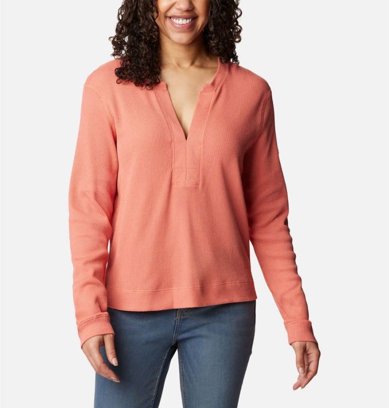 Columbia Holly Hideaway Waffle Long Sleeve Women\'s Pullover Coral | JHZDWS-584