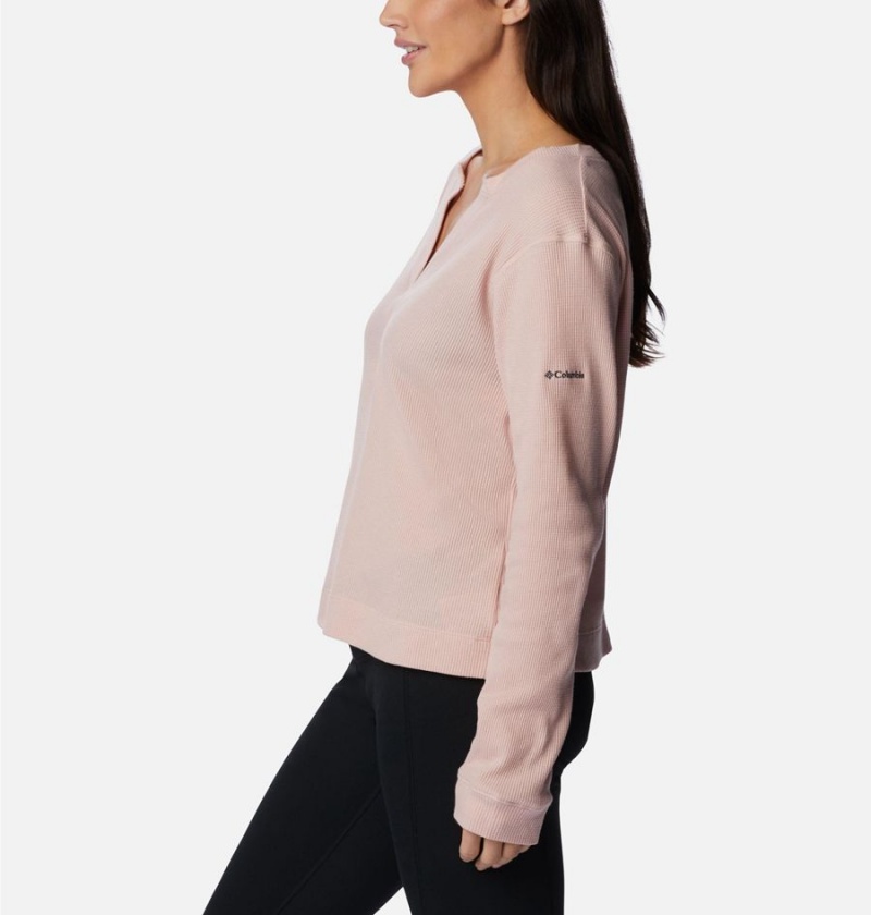 Columbia Holly Hideaway Waffle Long Sleeve Women's Pullover Pink | YGKVXR-165