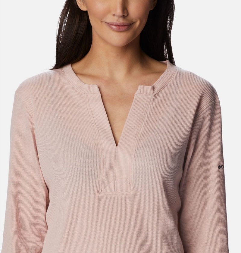 Columbia Holly Hideaway Waffle Long Sleeve Women's Pullover Pink | YGKVXR-165