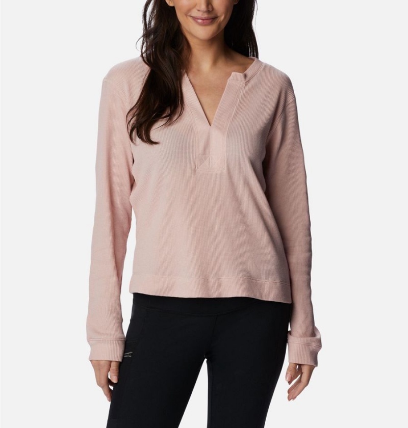 Columbia Holly Hideaway Waffle Long Sleeve Women\'s Pullover Pink | YGKVXR-165