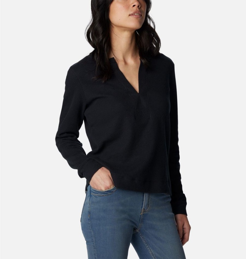 Columbia Holly Hideaway Waffle Long Sleeve Women's Pullover Black | RNDTVB-436