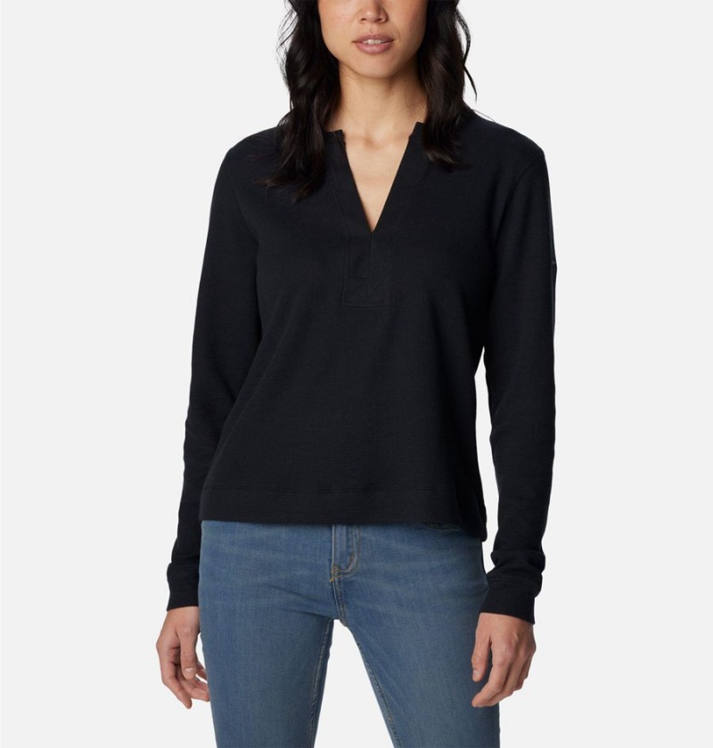 Columbia Holly Hideaway Waffle Long Sleeve Women\'s Pullover Black | RNDTVB-436