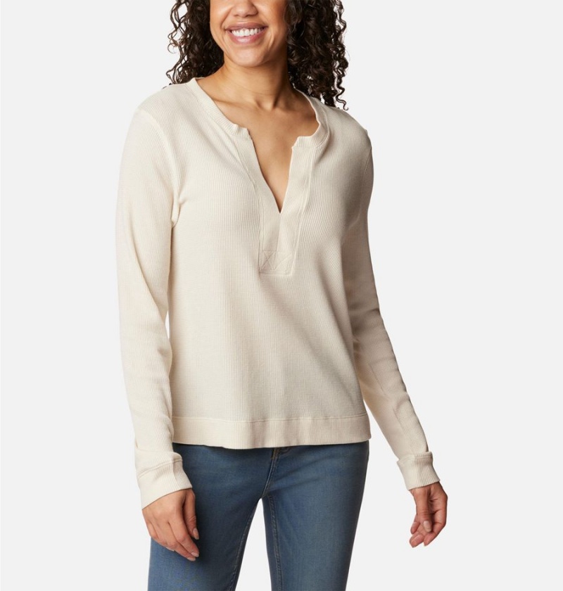 Columbia Holly Hideaway Waffle Long Sleeve Women's Pullover White | IXLCOG-841