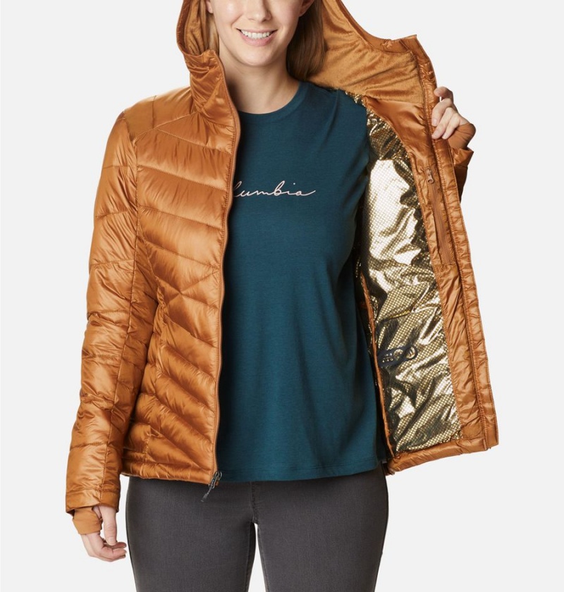 Columbia Joy Peak Insulated Hooded Women's Puffer Jacket Brown | OZMQDE-469