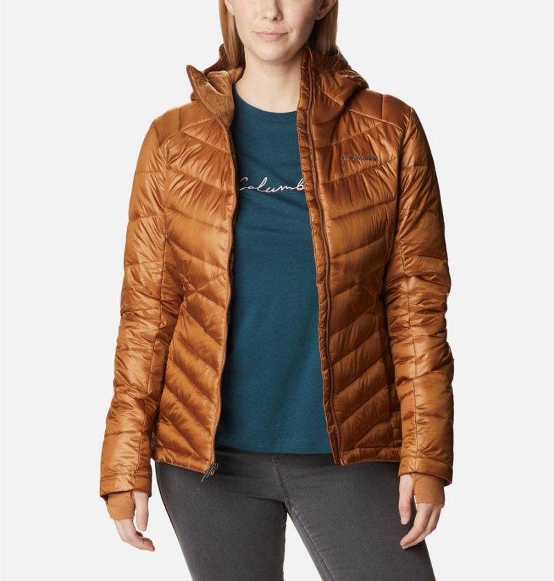 Columbia Joy Peak Insulated Hooded Women's Puffer Jacket Brown | OZMQDE-469