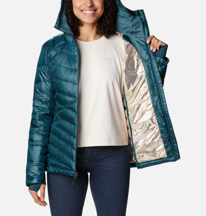 Columbia Joy Peak Insulated Hooded Women's Puffer Jacket Turquoise | YLAXMG-290