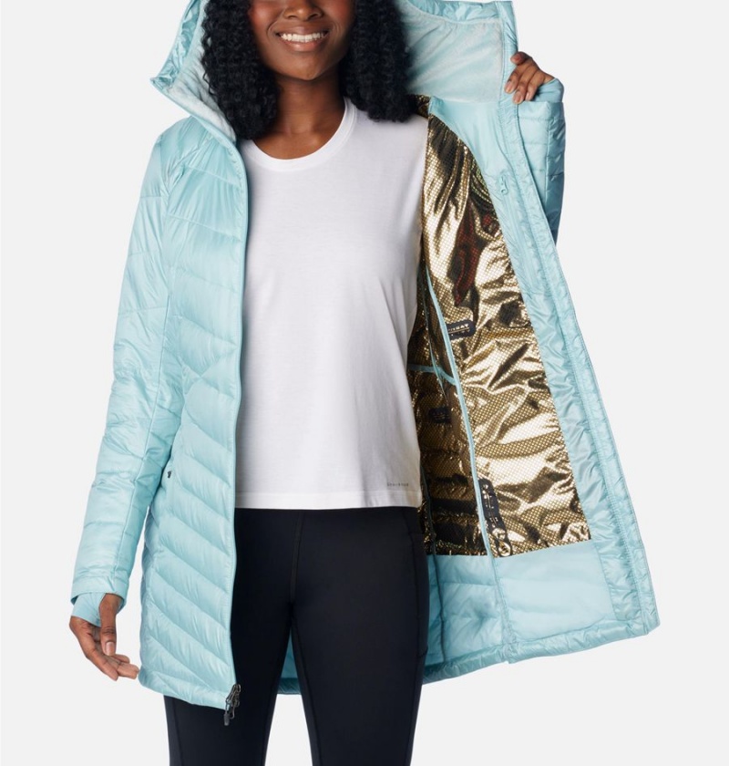 Columbia Joy Peak Mid Insulated Hooded Women's Puffer Jacket Turquoise | KTCMVW-210