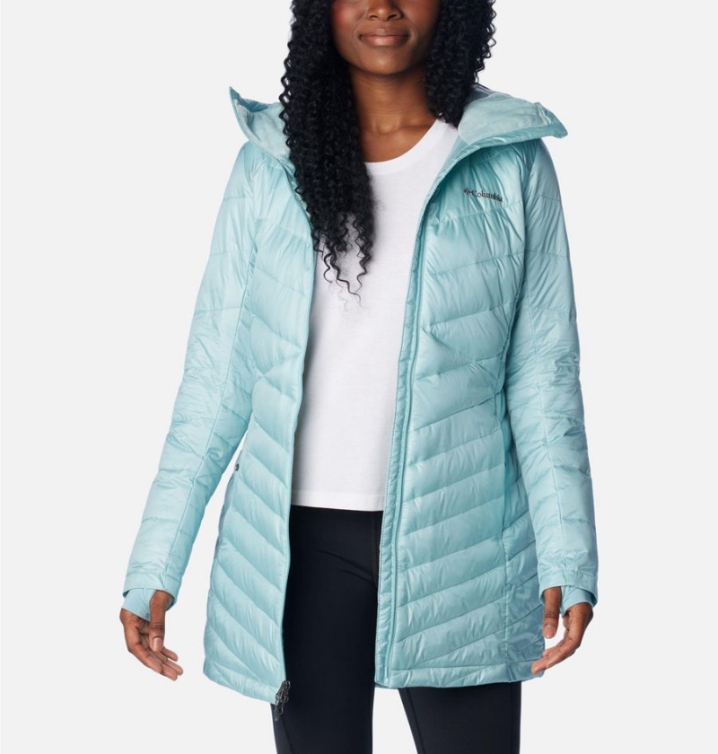 Columbia Joy Peak Mid Insulated Hooded Women's Puffer Jacket Turquoise | KTCMVW-210