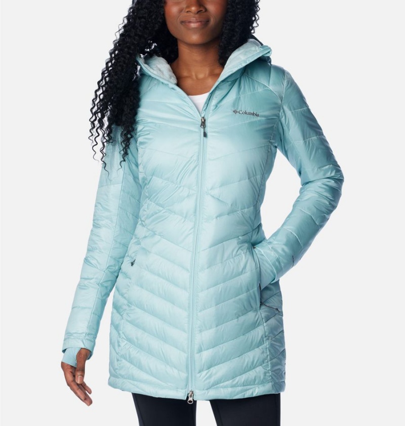 Columbia Joy Peak Mid Insulated Hooded Women\'s Puffer Jacket Turquoise | KTCMVW-210