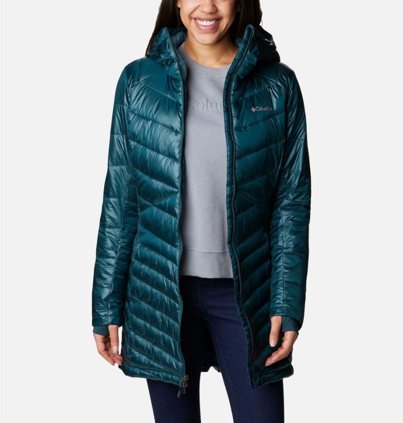 Columbia Joy Peak Mid Insulated Hooded Women's Puffer Jacket Turquoise | SZGCFL-139