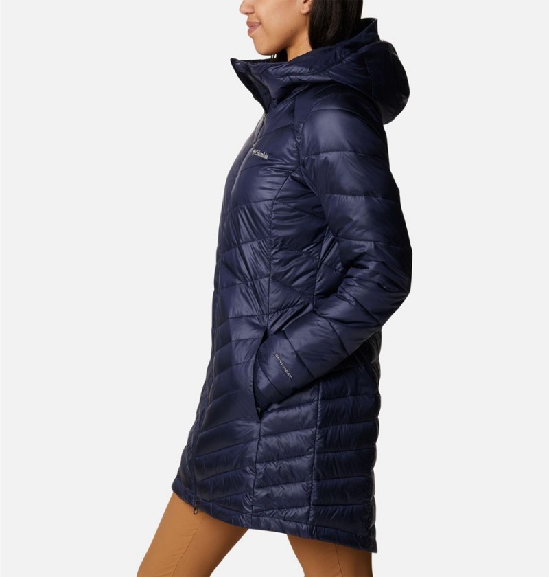 Columbia Joy Peak Mid Insulated Hooded Women's Puffer Jacket Navy | BAMDUF-053