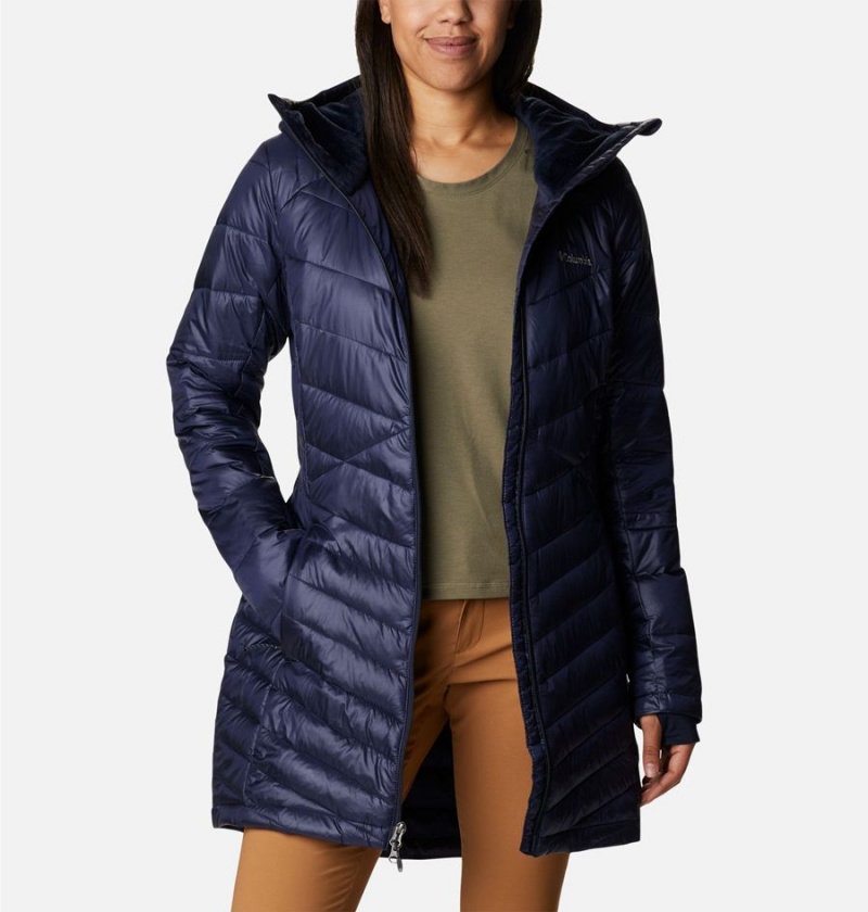 Columbia Joy Peak Mid Insulated Hooded Women's Puffer Jacket Navy | BAMDUF-053
