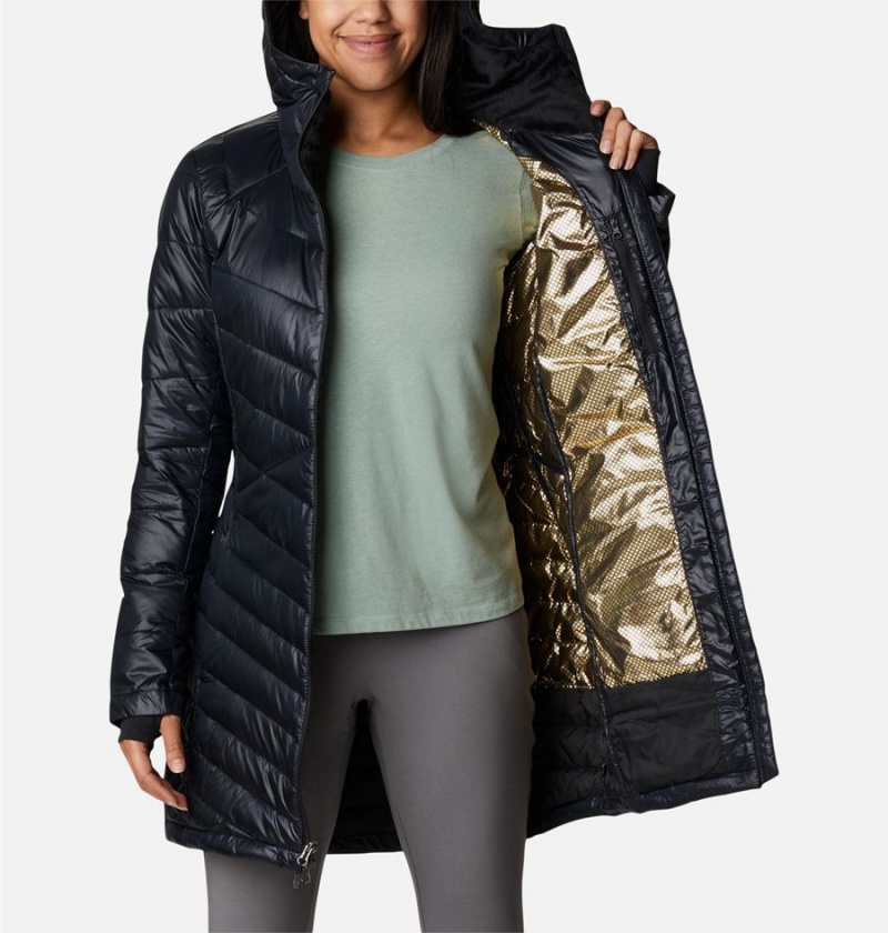 Columbia Joy Peak Mid Insulated Hooded Women's Puffer Jacket Black | KXQZIO-801