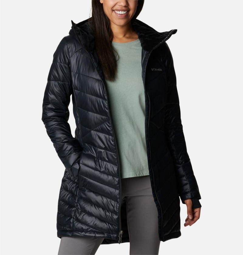 Columbia Joy Peak Mid Insulated Hooded Women's Puffer Jacket Black | KXQZIO-801