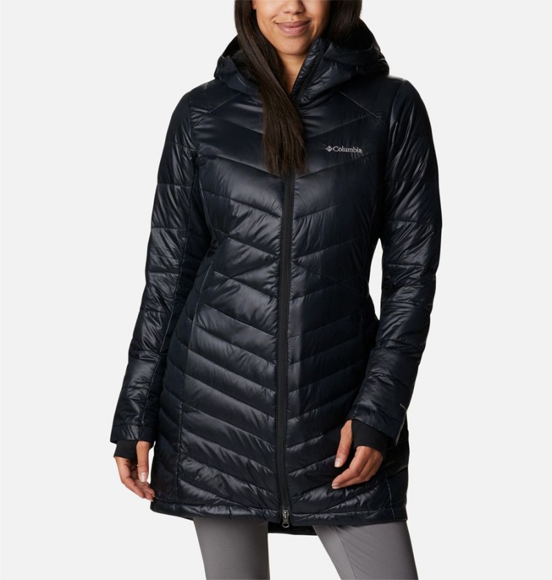 Columbia Joy Peak Mid Insulated Hooded Women\'s Puffer Jacket Black | KXQZIO-801