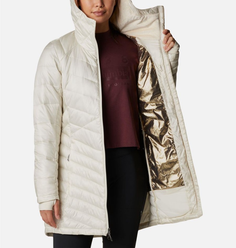 Columbia Joy Peak Mid Insulated Hooded Women's Puffer Jacket White | VUTAIR-294