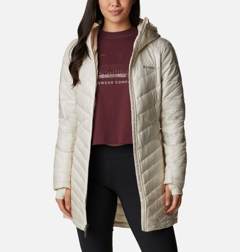 Columbia Joy Peak Mid Insulated Hooded Women's Puffer Jacket White | VUTAIR-294