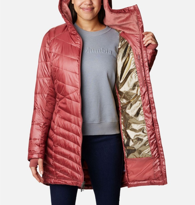 Columbia Joy Peak Mid Insulated Hooded Women's Puffer Jacket Red | BZRMOW-087