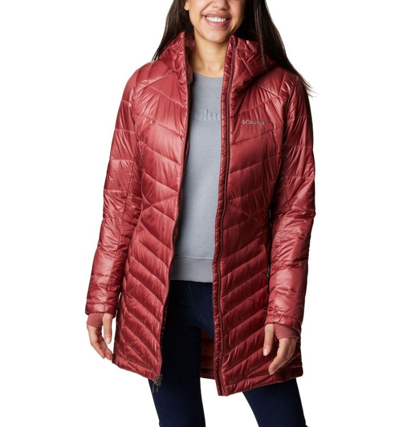 Columbia Joy Peak Mid Insulated Hooded Women's Puffer Jacket Red | BZRMOW-087
