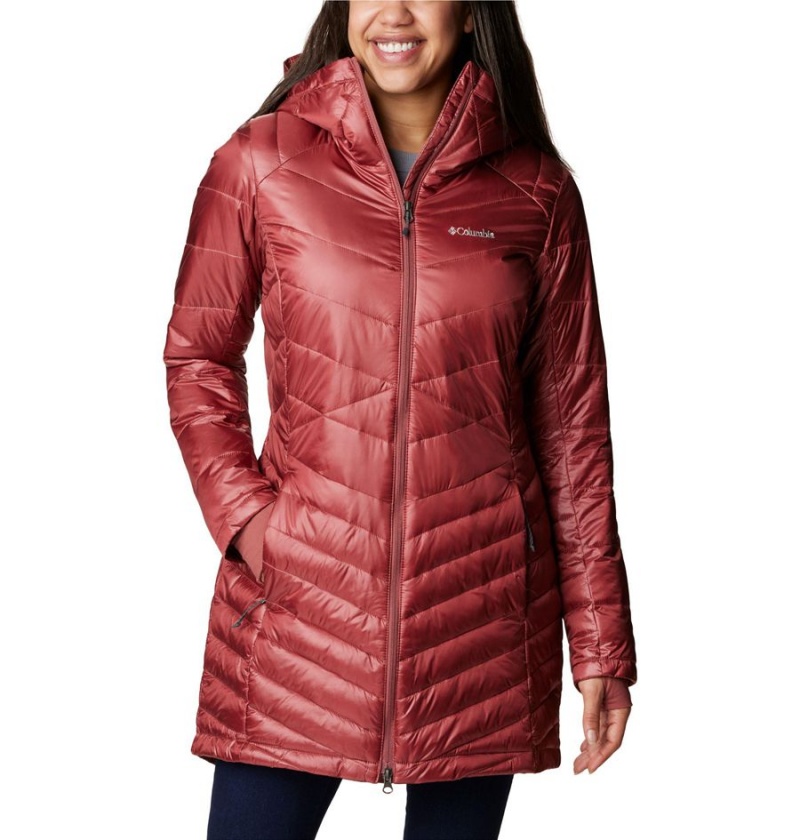 Columbia Joy Peak Mid Insulated Hooded Women\'s Puffer Jacket Red | BZRMOW-087