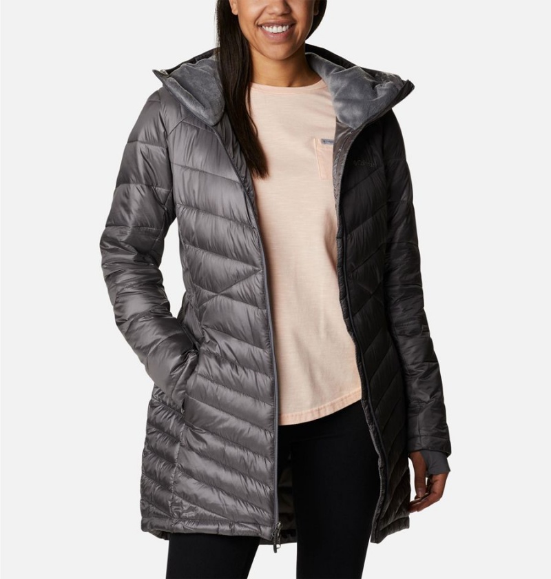 Columbia Joy Peak Mid Insulated Hooded Women's Puffer Jacket Grey | PDJBNH-134