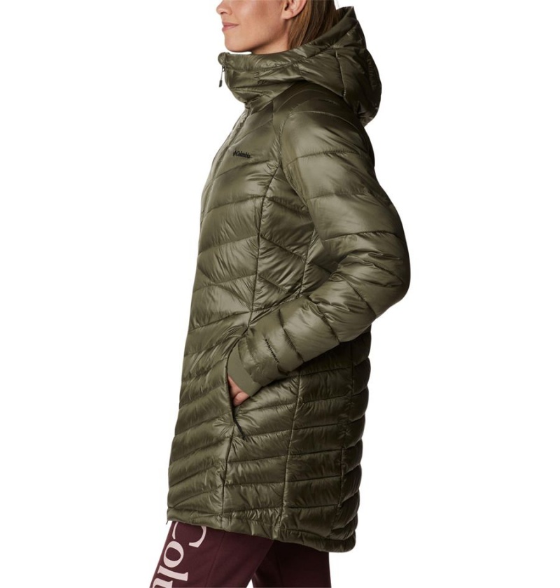 Columbia Joy Peak Mid Insulated Hooded Women's Puffer Jacket Green | ZXVBIS-379