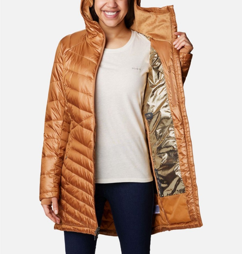 Columbia Joy Peak Mid Insulated Hooded Women's Puffer Jacket Brown | TWRCEH-490