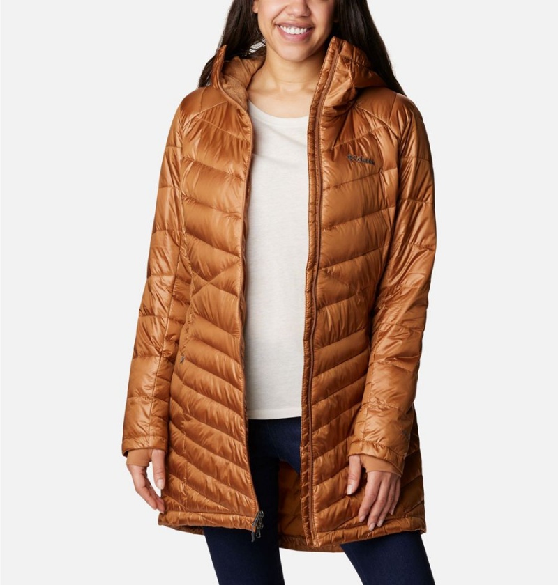 Columbia Joy Peak Mid Insulated Hooded Women's Puffer Jacket Brown | TWRCEH-490