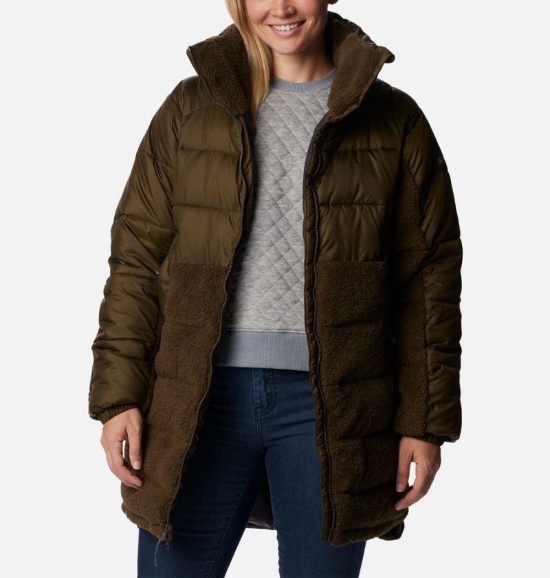Columbia Leadbetter Point Long Women's Puffer Jacket Olive | FEPDYA-207