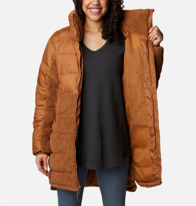 Columbia Leadbetter Point Long Women's Puffer Jacket Brown | WMQVEN-139