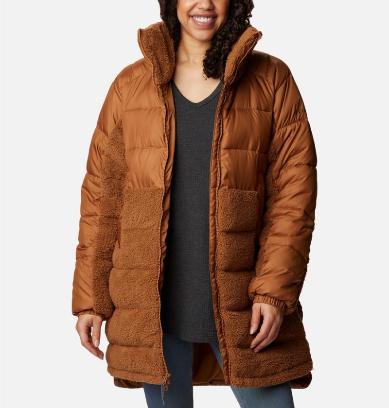 Columbia Leadbetter Point Long Women's Puffer Jacket Brown | WMQVEN-139
