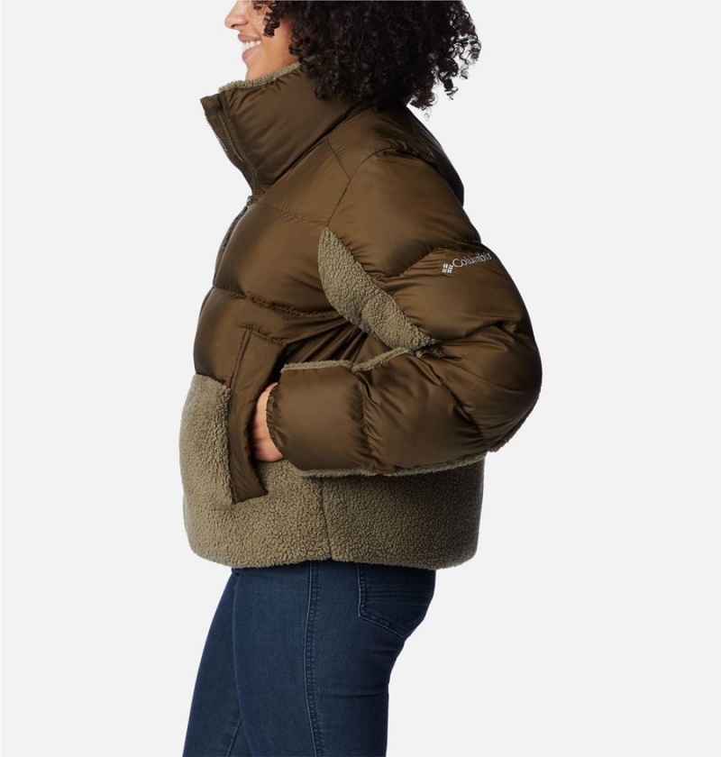Columbia Leadbetter Point Sherpa Hybrid Women's Puffer Jacket Olive | YAUCTL-675