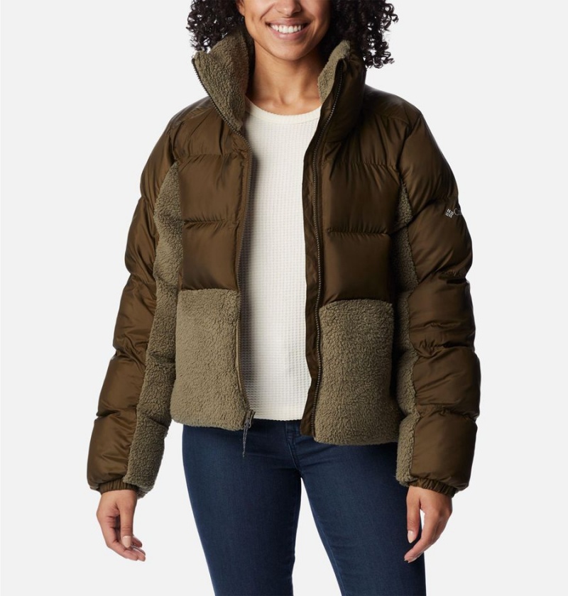 Columbia Leadbetter Point Sherpa Hybrid Women's Puffer Jacket Olive | YAUCTL-675